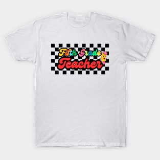 5th Fifth Grade Teacher Back To School Checkerboard Team Squad T-Shirt